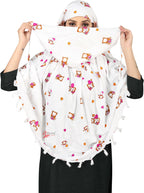 Vinsh Enterprise Cotton Female Long Scarf Cum Mask Scarves Usable for Vehicle Driver | White Printed Design | Universal Size | For Girl & Women | Soft & Breathable Sun Protection (TEDY BEAR)