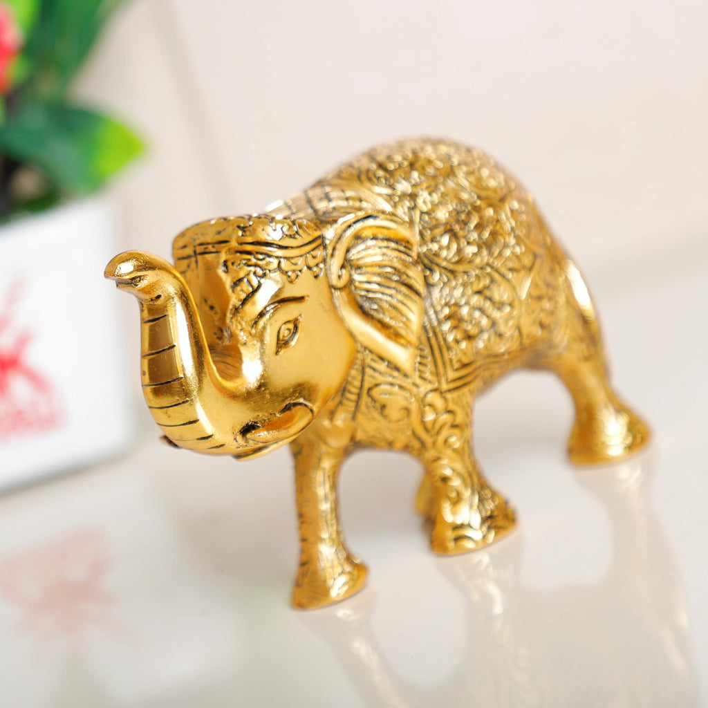 KridayKraft Metal Elephant Statue Medium Size Gold Polish 2 pcs Set for Showpiece Your Home,Office Table & Gift Article,Animal Decorative Showpiece Figurines..., Animal