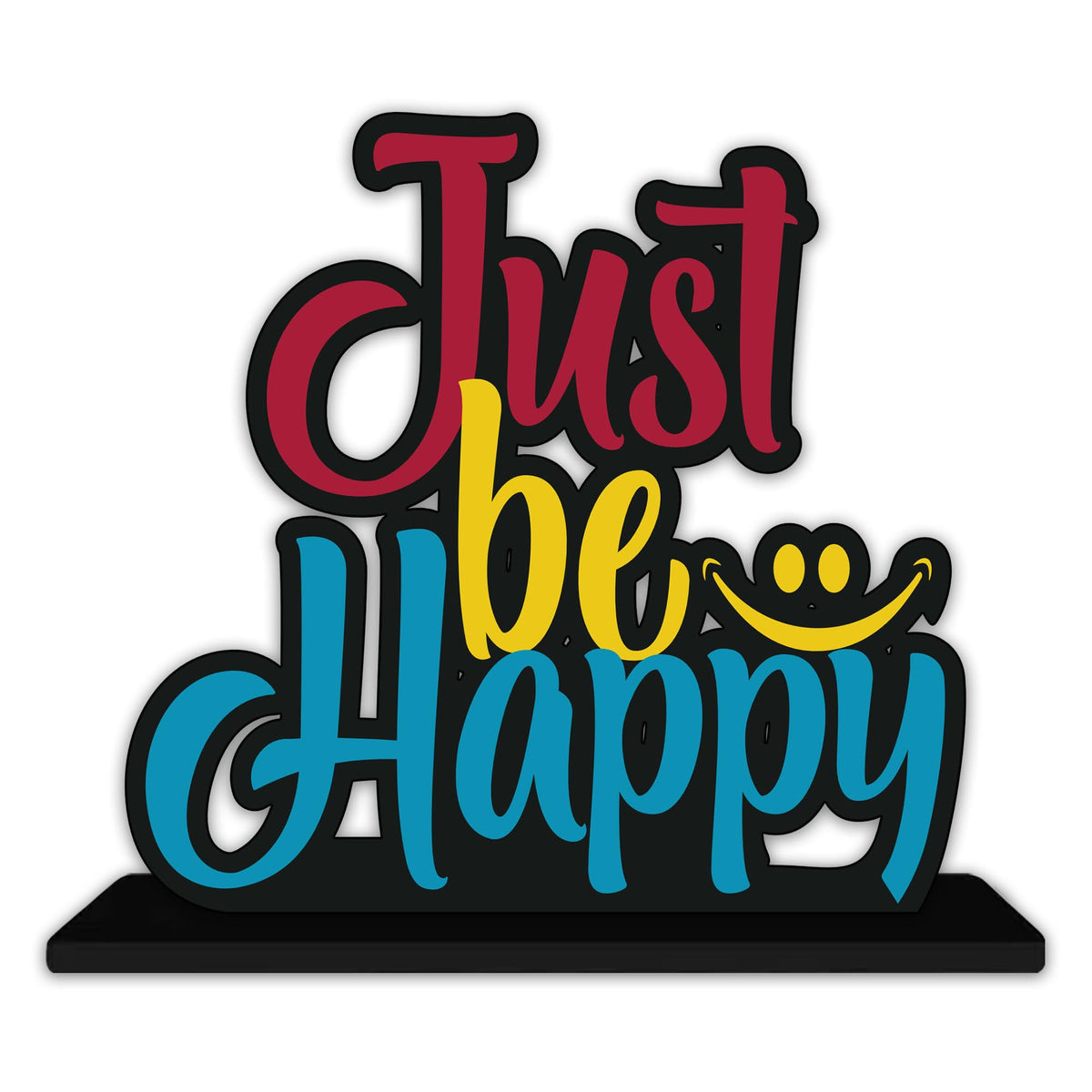 Artvibes Wooden Idols and Figurine Just Be Happy Quotes Table Decor for Office Desk Showpiece | Home Decoration Item | Living Room | Modern Gifting Item (SP_1153)