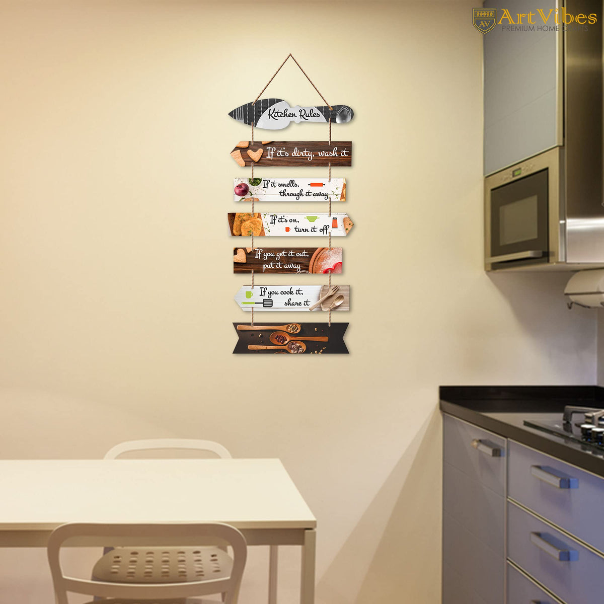 Artvibes Kitchen Rules Printed MDF Wooden Wall Art For Cafe | Kitchen | Restaurants | Quotes Decor Item | Kitchen Quotes Wall Hanging | Wall Poster | Modern Artwork | Art Print | Gift Items (WH_7005N)