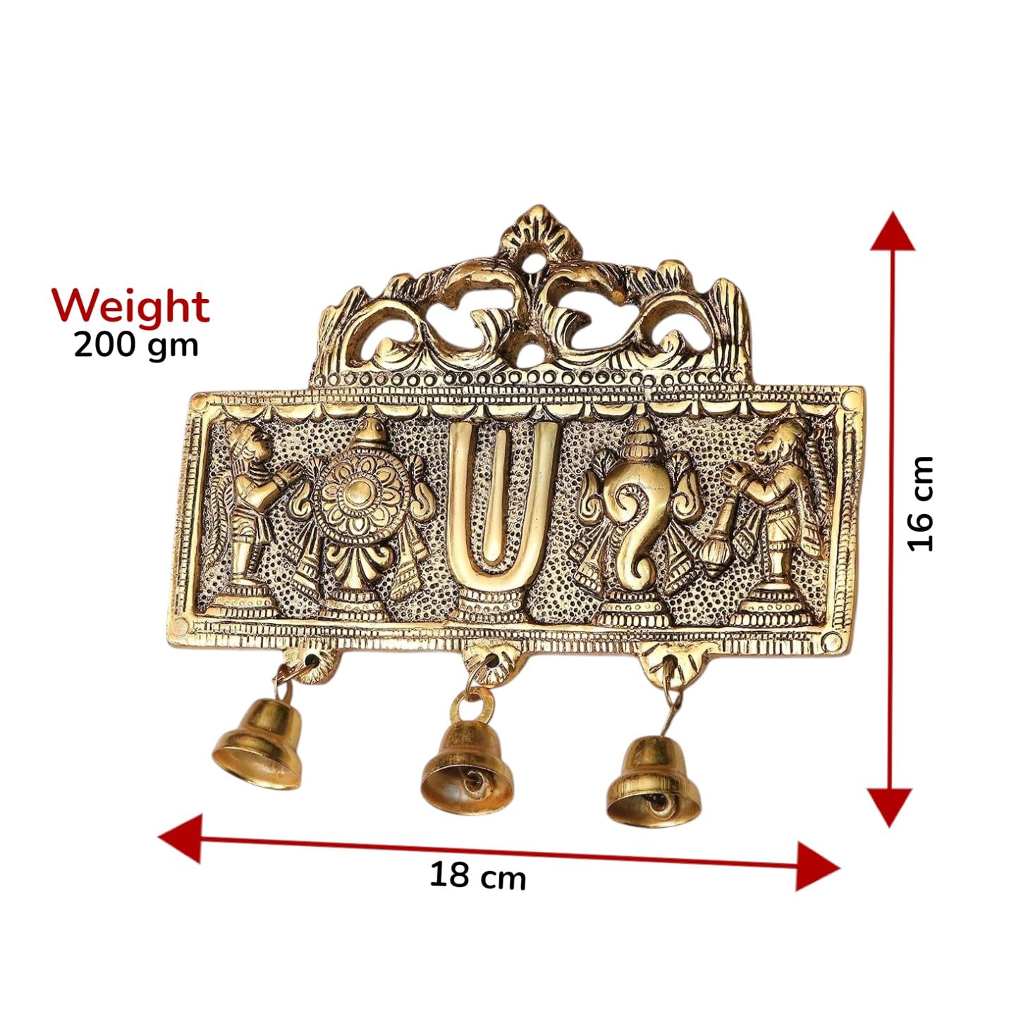 KridayKraft Wall Hanging Tirupati Balaji Symbol Shankh Chakra Tilak with Hanuman ji and garud Statue Gold Plating Antique Decorative for Home & Office Table Showpiece Figurines,R