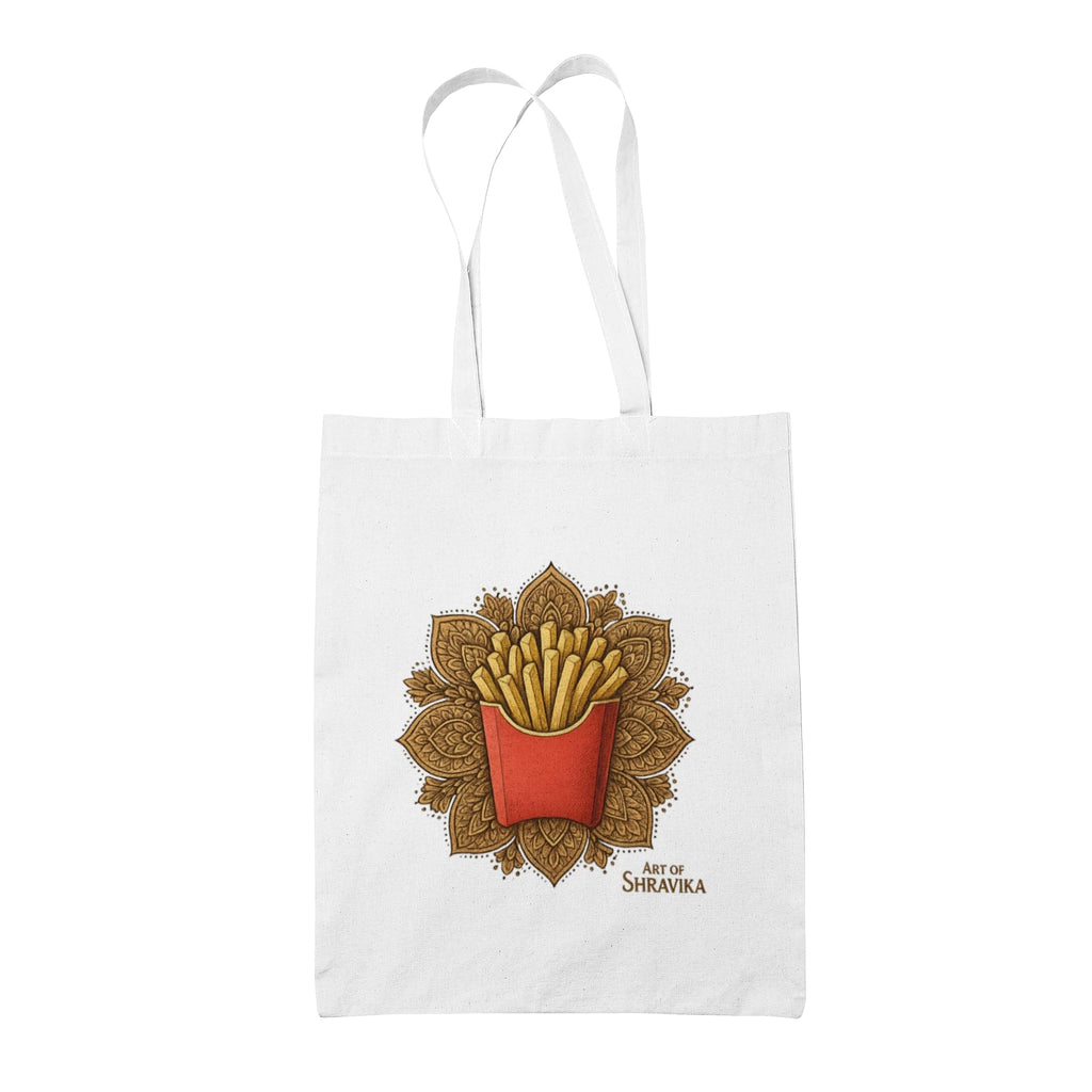 Art of Shravika Tote Bag with Mandala Fries Design | Eco-Friendly Cotton Canvas | Shopping & Casual Carry Bag Snow