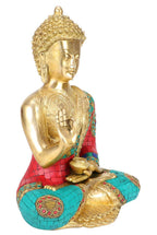 SVARUP Brass Buddha Vitarka Mudra Idol Statue Tibetan Buddhist Décor Showpiece Height 12 Inch Multicolor