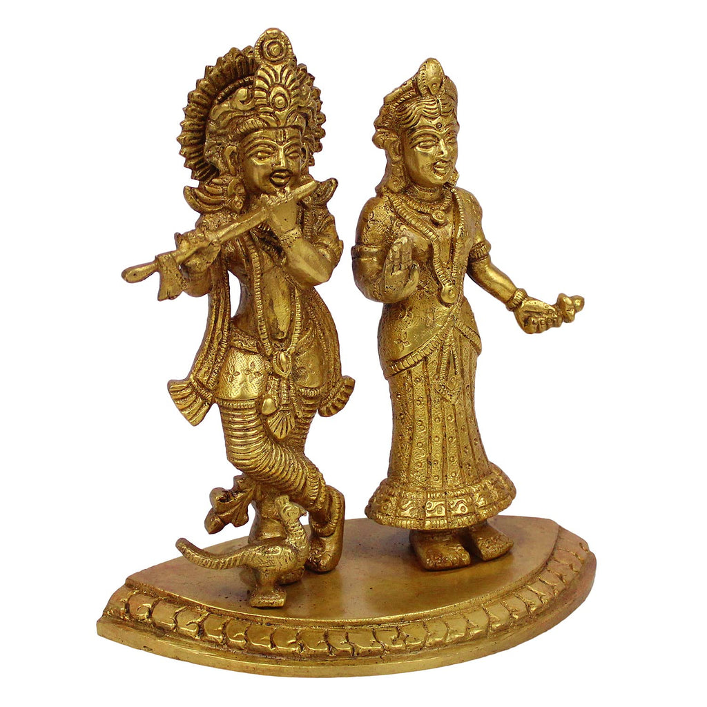 ARTVARKO Radha Krishna with Peacock Brass Statue Decorative Showpiece for Gift Murti for Pooja Temple (LxBxH 6x3x6.5 Inch 1.5 Kg)