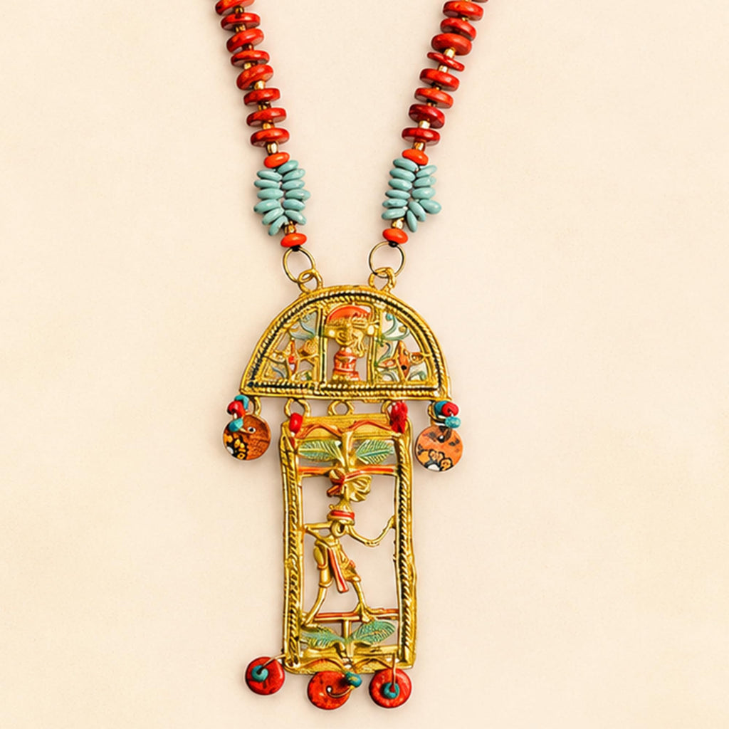 AAKRITI ART CREATIONS Antique Hymn Handcrafted Ethnic Long Necklace for Women | Boho Beaded Pendant | Long Boho Necklace for Women | Handmade Jewellery Gift