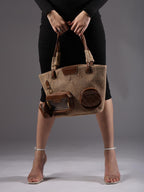 ENSAC Premium Cotton Jute Tote Bag for Women, Stylish Handbag for women with Zip Closure | Fit for Office Bag, College, Travel Use | Handcrafted in India (Jute-Brown)