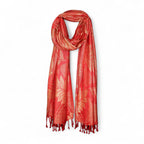 STOLE STUDIO Embellished Leaf Luxurious Viscose Stole Scarf (Red/Beige)