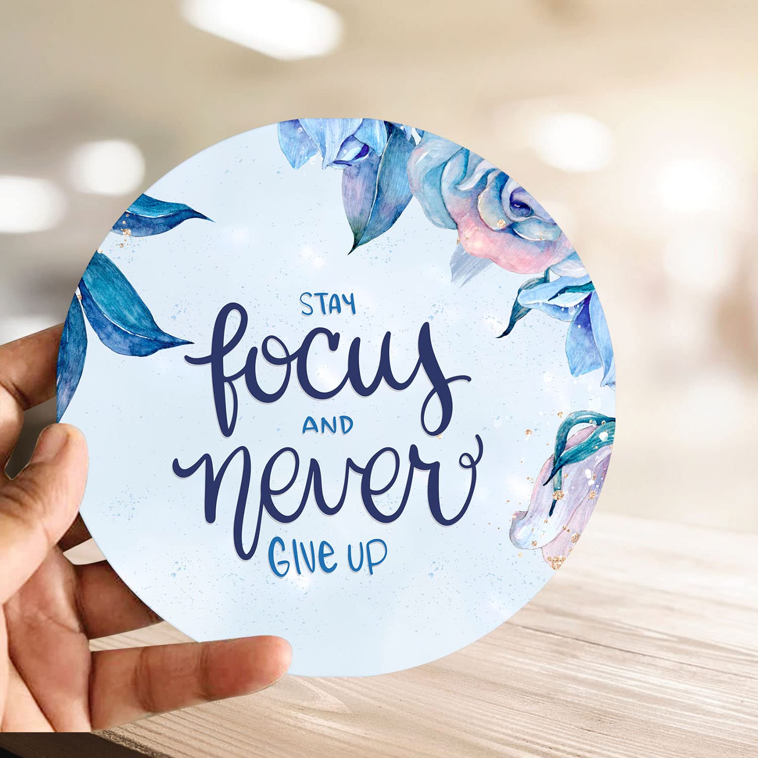 Artvibes Showpiece Idols and Figurines for Home and Office Decor | Wooden Stylish Quotes Stay Focus Never Give Up Table, Desk | Living Room | Modern Art | Motivational Show Piece (SP_1201)