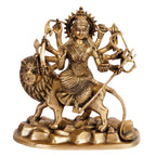 ARTVARKO Pure Brass Maa Durga Idol Sitting On Lion Ma Sherwali Murti Vaishno Devi Statue for Home Navratra Puja Decor Gift 9 Inch