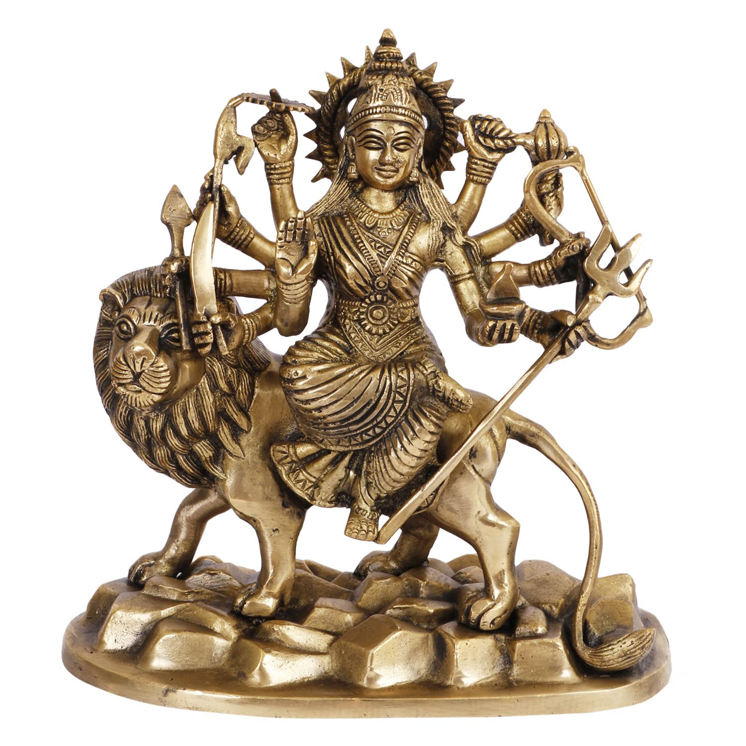 ARTVARKO Pure Brass Maa Durga Idol Sitting On Lion Ma Sherwali Murti Vaishno Devi Statue for Home Navratra Puja Decor Gift 9 Inch