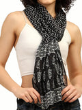 KE KANHA EXPORTS Scarf for Women Premium Cotton Boho | Dual Tone Border Print Stole with Tassels | Lightweight Summer Beach Wrap 180 x 50 cm (Ebony Zigzag)