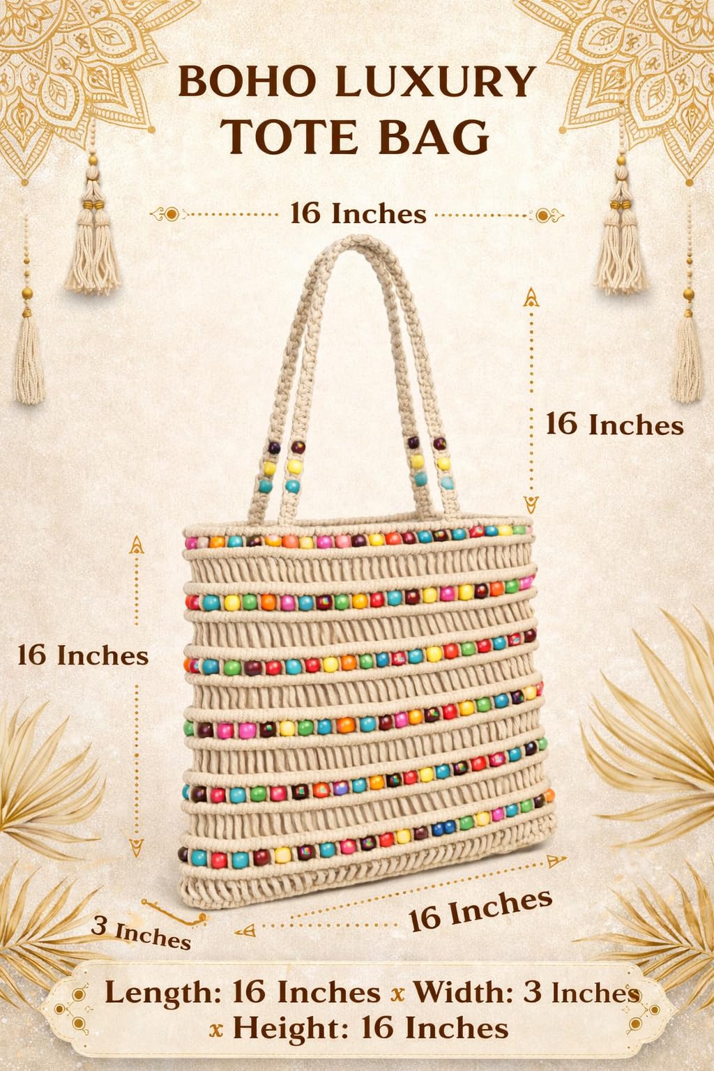 OLL OO LA LA BEAUTY Macrame tote Bag | Tote bags | Boho Shoulder Bag for Women | Crochet Bag | Boho bag for Beach, Casual & Travel Handbag (off-white - multicolor beads)