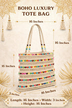 OLL OO LA LA BEAUTY Macrame tote Bag | Tote bags | Boho Shoulder Bag for Women | Crochet Bag | Boho bag for Beach, Casual & Travel Handbag (off-white - multicolor beads)