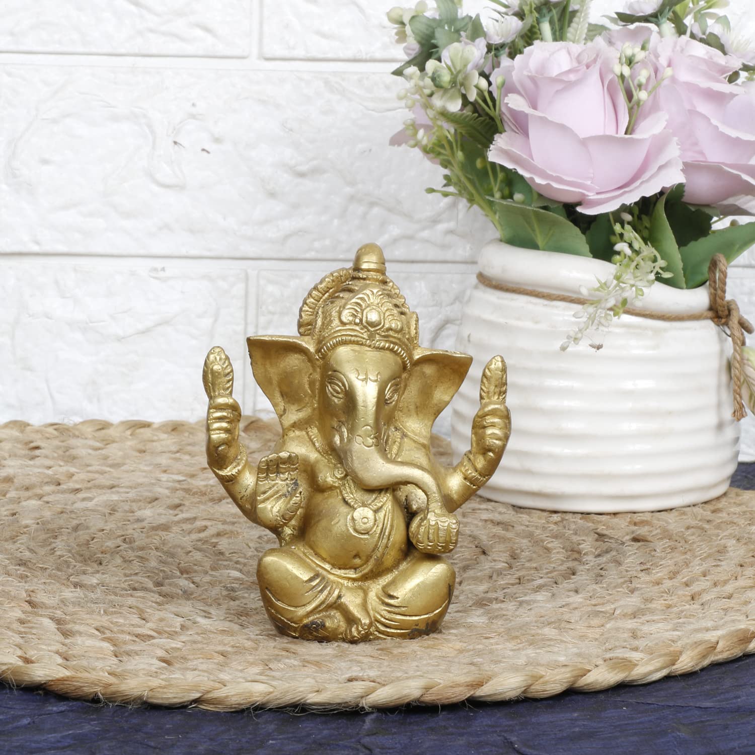 Svarup Brass Ganesh Bhagwan Idol Taj Ganesha Statue Ganpati Murti for Home Entrance Decor Diwali Gift 4.5 Inch