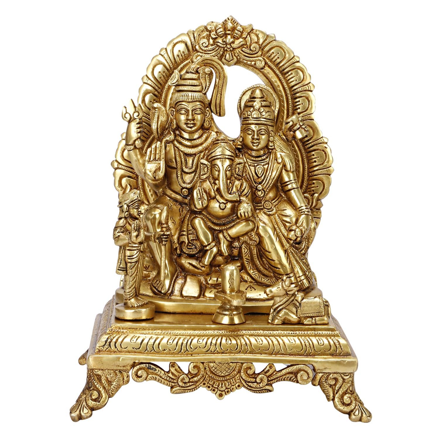 SVARUP Brass Shiva Parvati Shiv Parivar Shankar Bhagwan Ganesh Family Murti Idol Statue Sculpture Gold Color Height 12 Inches 1 Pcs