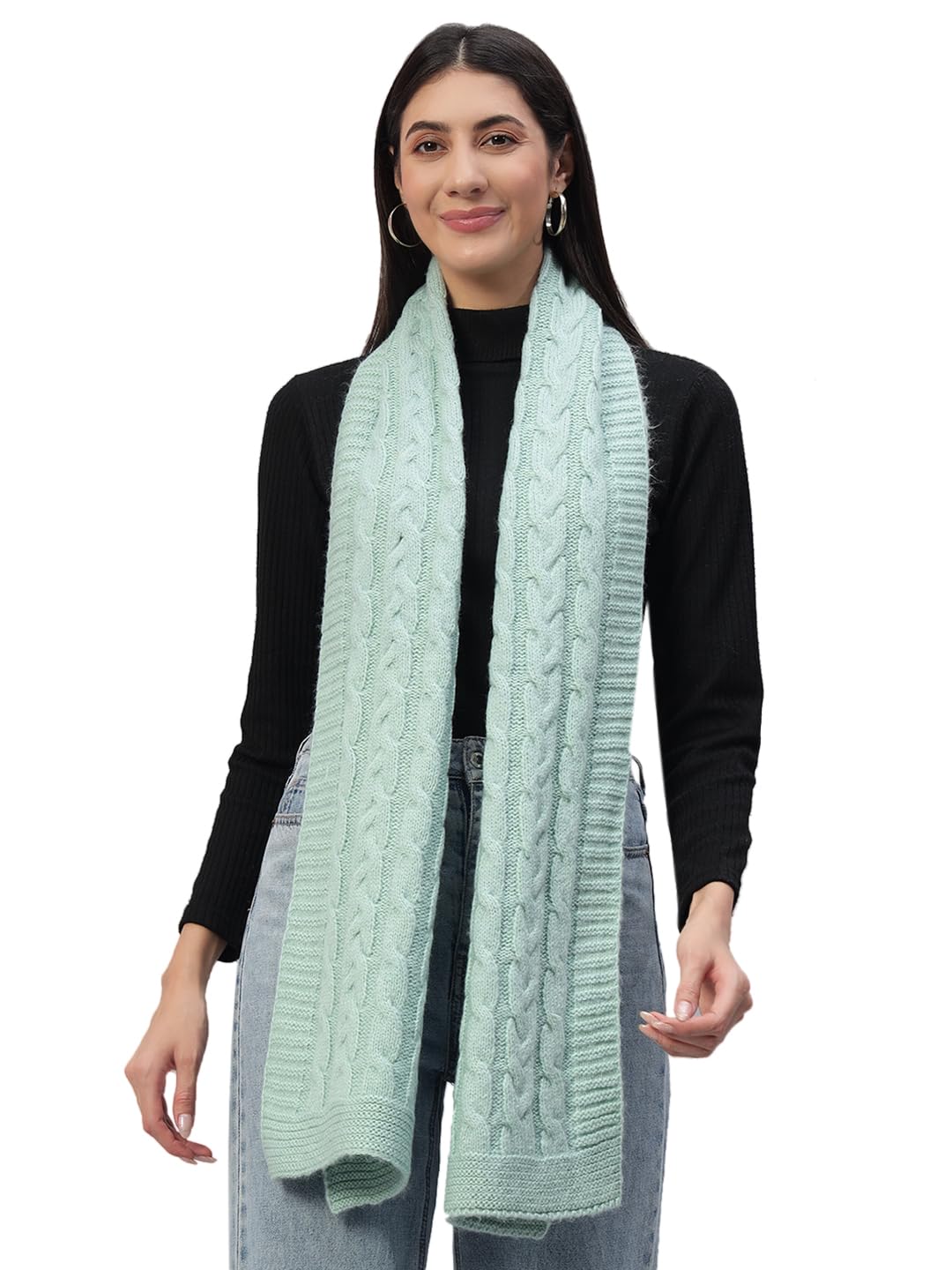 Ravaiyaa - Attitude is everything Reversible Wool Scarves Knitted Pattern Women Neck Wraps Muffler Winter Wool Scarf 65 x14 Inch (Green)