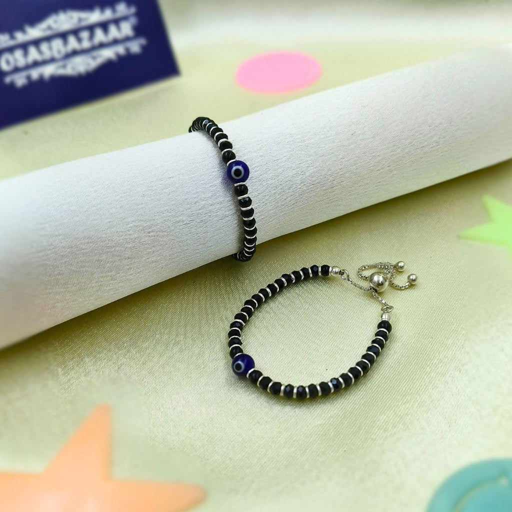 Osasbazaar Sterling Silver Nazariya Kadli Bracelet Adjustable with Evil Eye for Boys, Girls, Children, Baby (Black) - 90%-92.5% Purity Cerified.