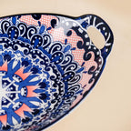 Nestasia Set of 2 Blue Mandala Design Ceramic Serving Platter with Handles for Snacks, Appetizers, Salads, and Noodles | Microwave Safe, Dishwasher Safe (10.8 Inch)