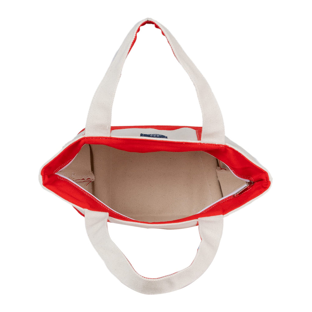 AQVA Unisex-Adult Premium Cotton Canvas Mini Tote Bag, Multipurpose Canvas Tote Handbag/Shoulder Bag For Shopping, Travel, Grocery, Work, Beach, Office, College (Red), Off White