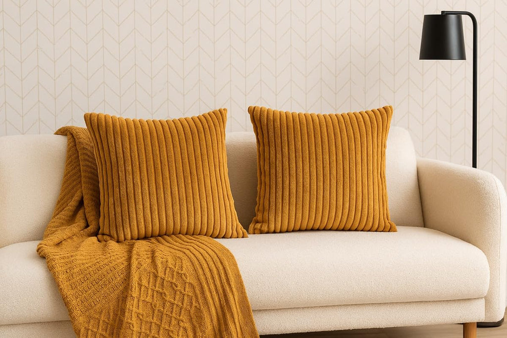 AWARD VELVETS Premium Faux Rabbit Fur Plush Luxury Soft Fluffy Striped Decorative Throw Pillow/Cushion Covers for Sofa, Couch, Living Room - (Light Brown, 24 x 24 inch) Set of 1