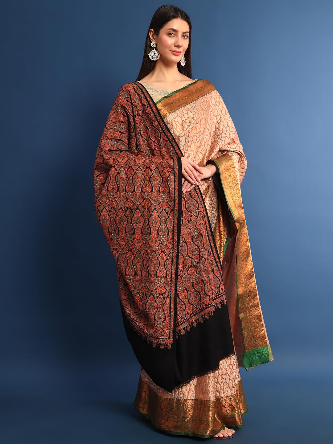 Pashmoda Women Gulsheren100% Fine Wool Sozni Hand Embroidered Shawl, Stole and Wrap, Kashmiri Pashmina Shawl, Heritage Luxury, Sustainable and Natural Fabric (Size 40x80)