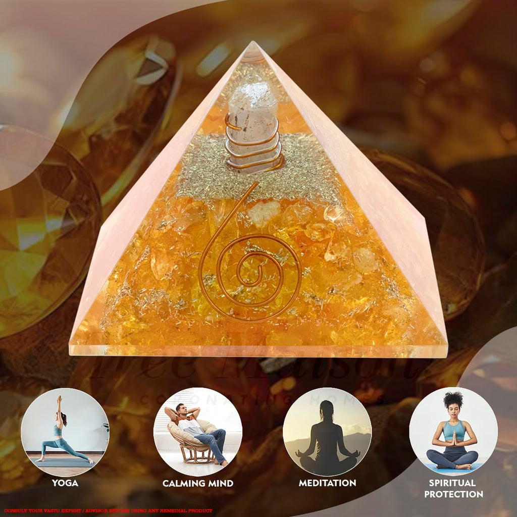 TREE MAISON CORONATING HOMES Citirine Crystal Pyramid | 2 Inch | Feng Shui & Vastu Correction | Crystal Pyramid for Positive,Meditation, Health, Good Luck | Home & Office Decor | Gift | Study Table