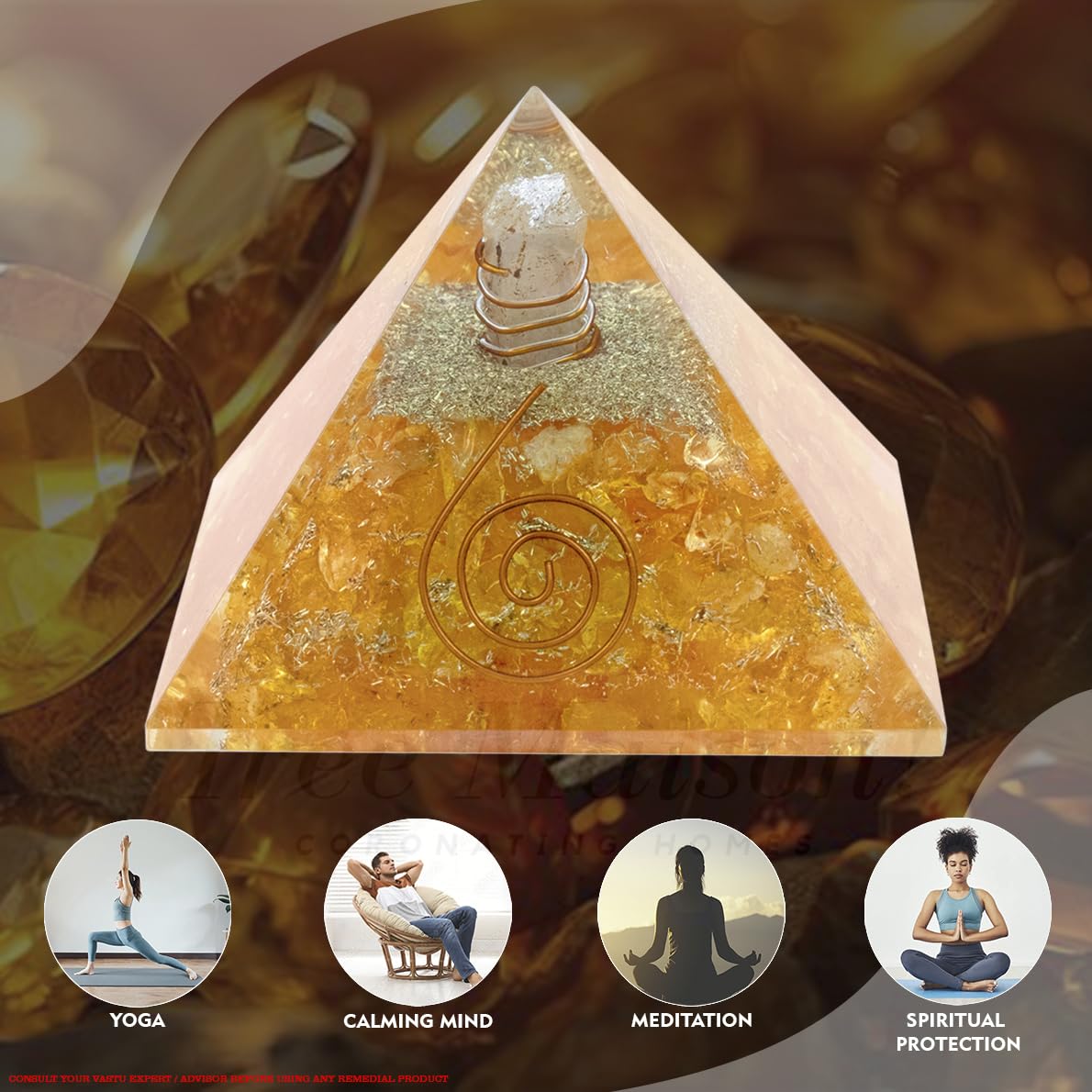 TREE MAISON CORONATING HOMES Citirine Crystal Pyramid | 2 Inch | Feng Shui & Vastu Correction | Crystal Pyramid for Positive,Meditation, Health, Good Luck | Home & Office Decor | Gift | Study Table