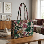 Women's Floral Canvas Tote Bag with Jungle Tiger Print for Everyday Use