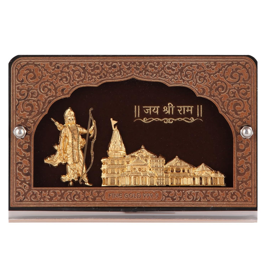 Pk & Pk Jewellers Rectangular Ayodhya Temple With Ram Ji Table Top | 24KT Gold | Tabletop Small Size [12X8 Cm] (For Premium Gift, Office Desk, Car Dashboard, Table Decoration)