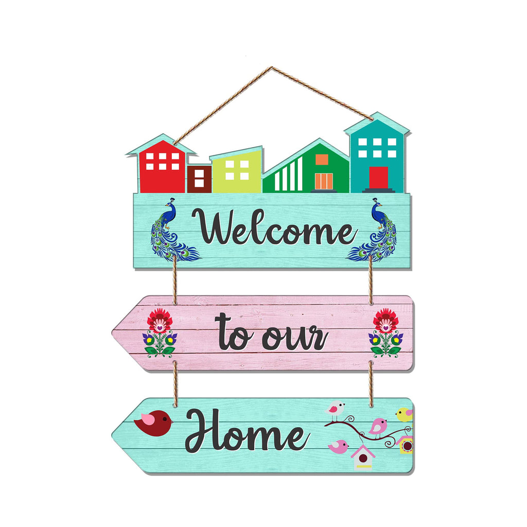 Artvibes Welcome To Our Home Wooden Wall Hanger for Gateway | Quotes Decor Item | Door Quotes Hanging | Wall Poster | Wall Art Print | Gift Items for Home Decor | Wall Accent | Modern Decor (WH_5806N)