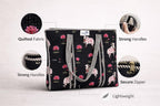 NAYASHI Big Size Printed Cotton Tote Bag | Pichwai Quilted Design | Inner & Mini Pocket | Heavy Metal Zipper | Shopping, Office & Travel | Midnight Black | 18 x 18 Inches