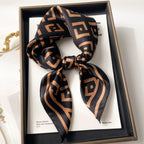 Flavizo Silk Satin Scarf for Women Stylish - Fashion Bandanas, Head Wrap Shawl Square Neck Hijab, Lightweight Hair Scarves for Office Travel Wear - Brown