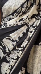 BRAHMAKHODAL Crepe Silk Saree Beautiful Ajrakh Kalamkari Print Design With Blouse Piece (Black1)