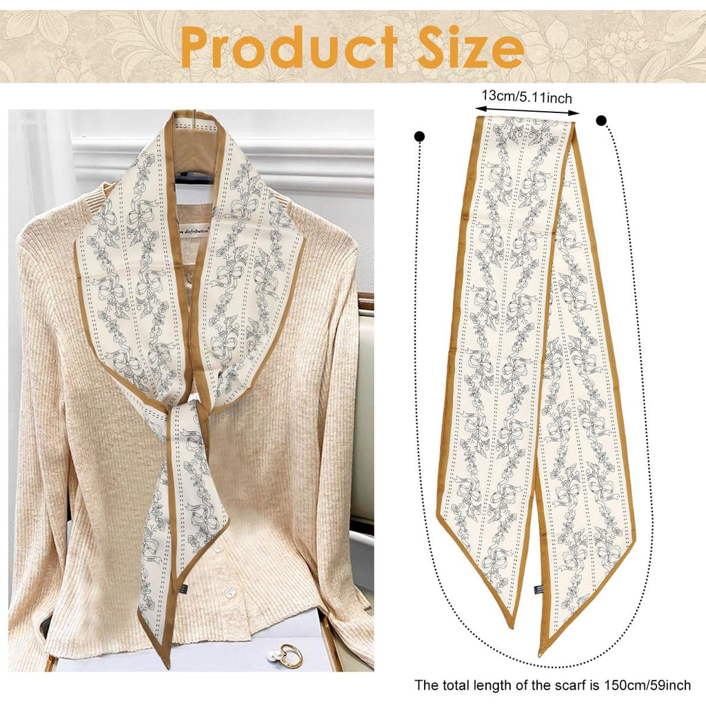 SANNIDHI® Neck Head Scarf for Women, Satin Silk Scarf for Women, Stylish Silk Scarves Neckerchief, Elegant Floral Necktie Ribbon, Mother' Day Womens Gift, Decorative for Handbag