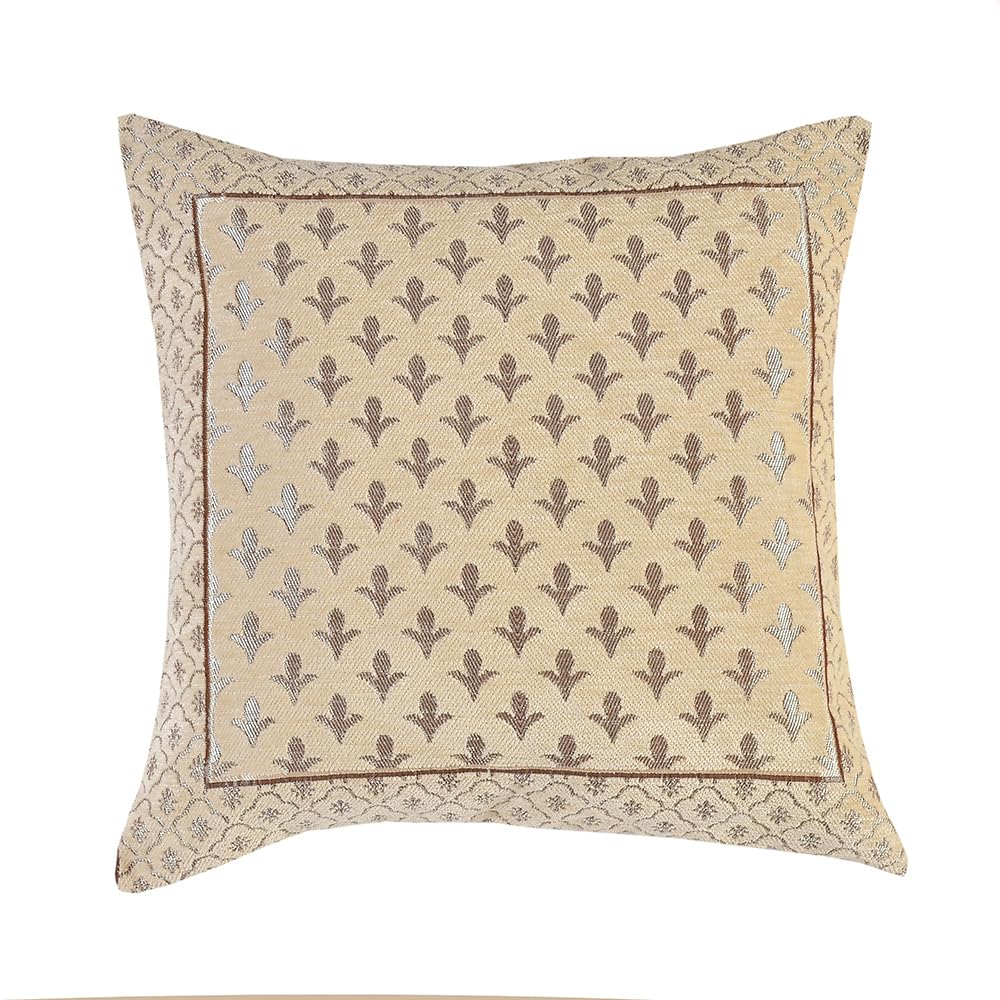 DECOMIZER Jacquard Geomteric Cushion Covers 24 inch x 24 inch Set of 5 Ethnic Motifs Cushion Covers,Design- Star,Color- Cream
