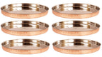 INDIAN ART VILLA Steel Copper Hammered Design Dinner Plate Thali, Dinnerware & Tableware, 12 Inch Width, Set of 6
