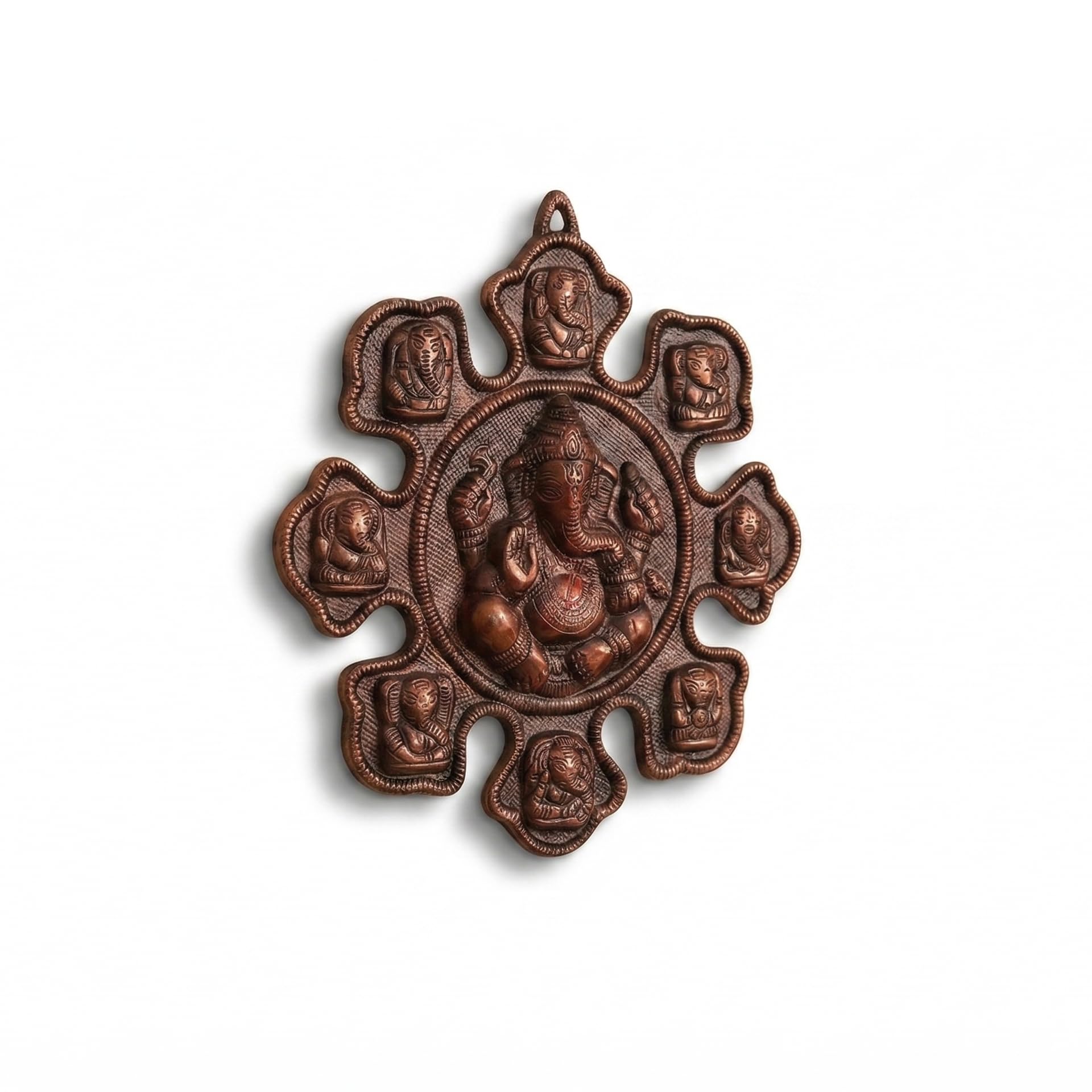 Lord Ganesha Ashtavinayak Wall Hanging Metal Plaque - 28cm x 27cm Antique Copper Finish Idol for Home Decor, Living Room & Entrance | Religious Figurine Gift Item (450g)