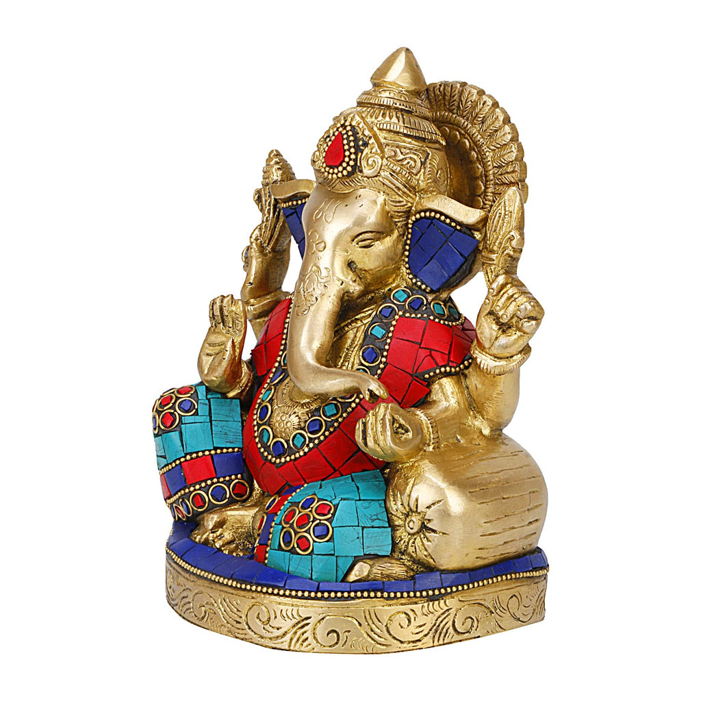 ARTVARKO Lord Brass Ganesh Ganesha Idol Good Luck God Statue Pooja Temple Decorative Sculptures 7 Inches