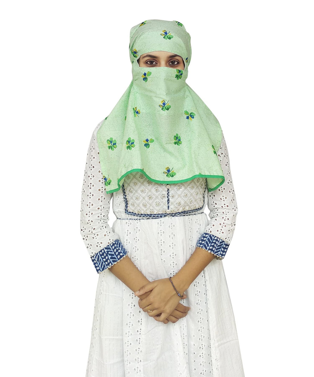 Switchon Pure Cotton Innovative scarf Hijab for Women with closer 3 inch Hook and Loop Tape for size adjustment for 12 yrs and above (Green)