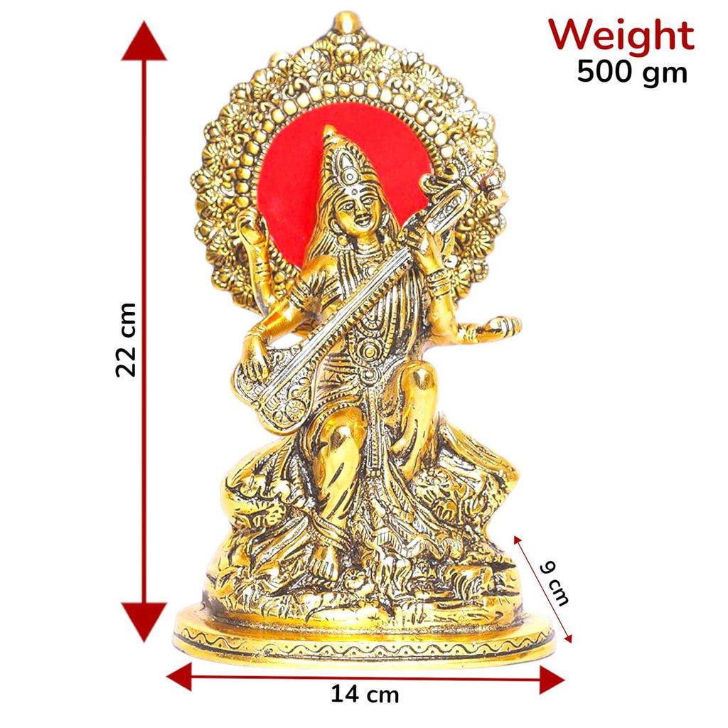 KridayKraft Maa Saraswati ji Sitting on Hans Metal Statue,Hindu Goddess Maa Veena Vadini Saraswati Idol Sculpture Pooja,Home Gift Article...