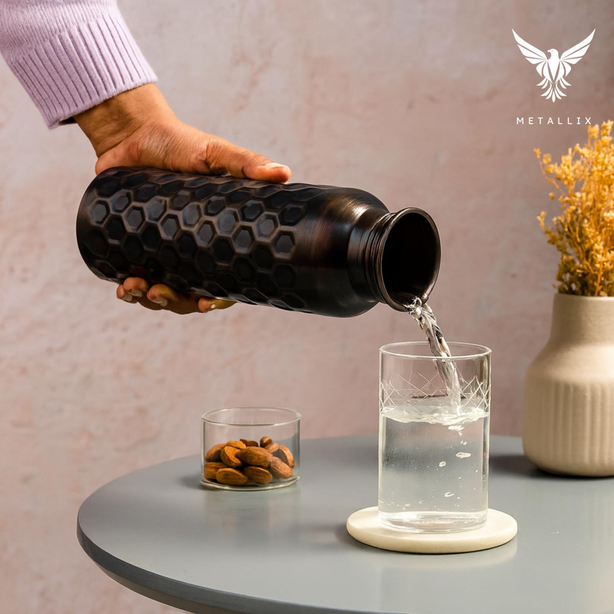 Metallix Copper Water Bottle 1 Ltr | Copper Bottle for Men & Women | 100% Pure Copper | BPA Free & Leak Proof | Easy to Carry | Suitable for Yoga, School & Office (Antique Bronze)