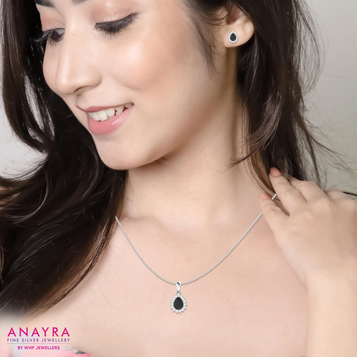 925 Sterling Silver Pendant Set for Women | Gemstone Necklace with Matching Earrings | Triangle, Halo & Drop Design | Fashion Jewellery Gift for Girls, Wife, Girlfriend