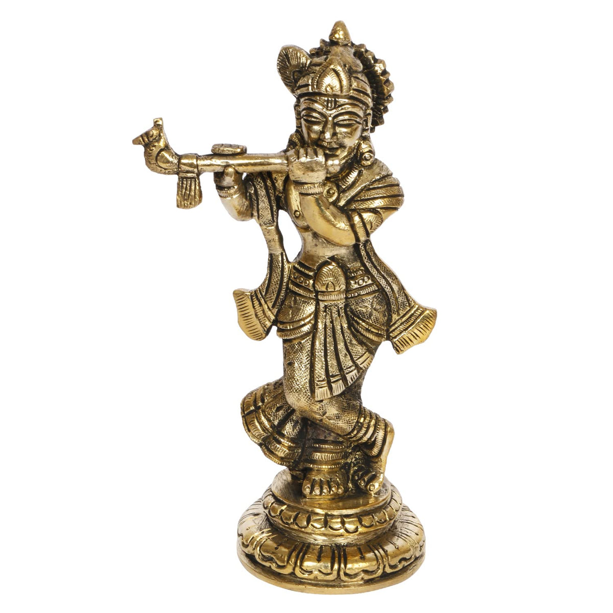 ARTVARKO Brass Krishna Statue Standing Murti Vastu Religious Figurine for Mandir, Living Room, Office Table and Home Décor Gift 6 Inch