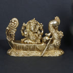 ARTVARKO Brass Ganesh on Swan Boat Idol Murti Blessing Ganesha Statue Vinayak Ganpati for Home Office Temple Puja Entrance Décor Gift.