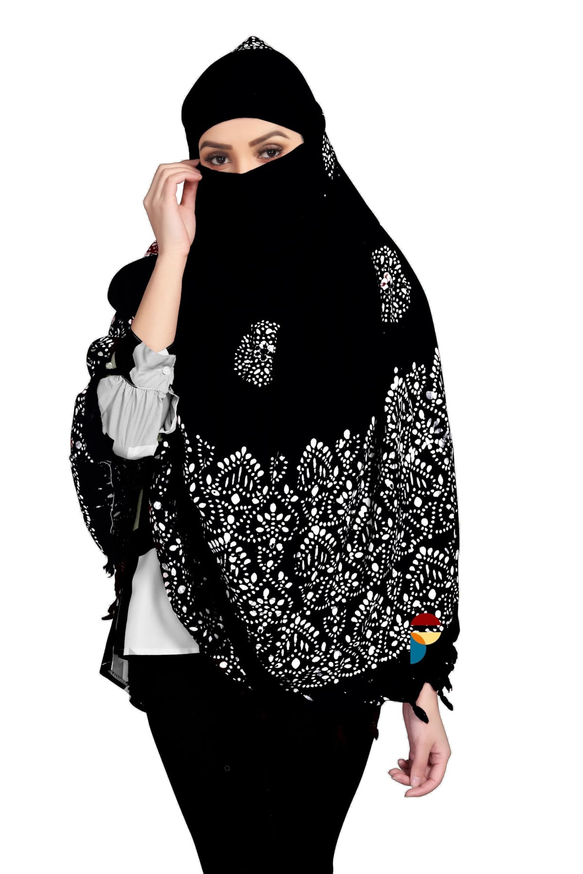 PRACHARAN Women Cotton Stylish Hand Printed Scarf, Anti Pollution Full face Scarf With UV Sun Rays Protection Scarves for Women, Dust (Black)
