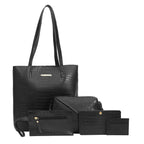 Bagsy Malone Women's Vegan Leather Stylish Tote Bag Pack of 5 | Ladies Purse Handbag (Croco Black)