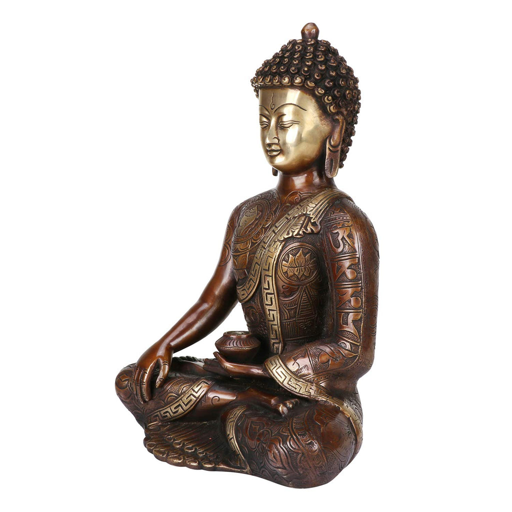 SVARUP Brass Buddha Idol in Bhumisparsha Mudra Statue Tibetan Buddhist Décor Height 12 Inch Weight 6 Kg Color Bronze