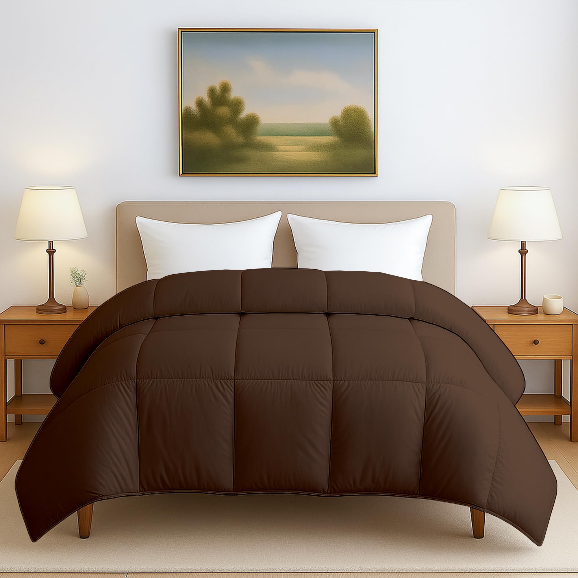 linenaffairs Heavy Winter Bed Comforter for Single Bed - 500 GSM Ultra Warm Quilt Blanket/Rajai - Chocolate - Down Alternative Microfiber Duvet Insert with Corner Ties - Winter Season Premium Kafalo