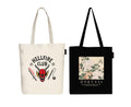 Peach Blossom Printed Cotton Zipper Tote Bags | CBAG - WHT-HELLFIRE_BLK-PEONIES HOKUSAI