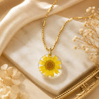 Real Dried Yellow Flower Resin Pendant for Women Nature Inspired